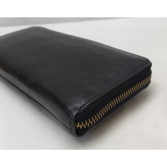Fossil Black Smooth Leather Zip Around Credit Card Long Wallet - Picture 6 of 15